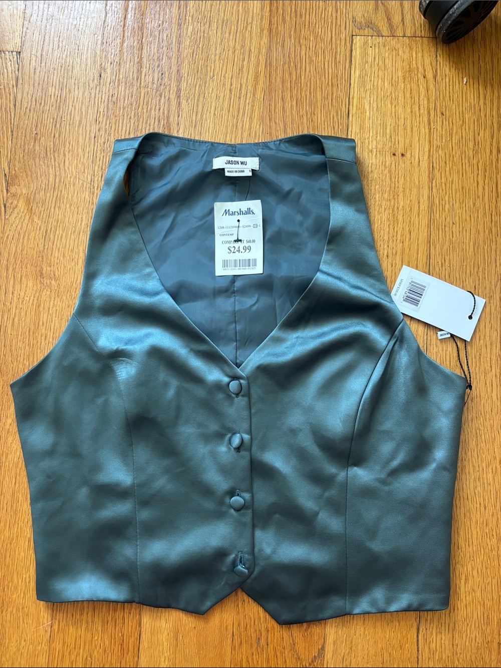 Jason Wu Emerald Satin Button-Front Vest